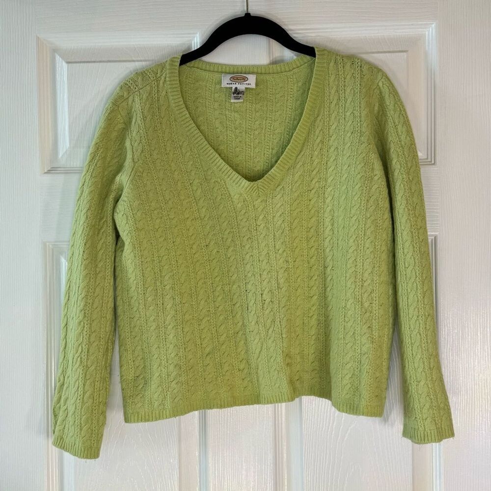 Talbots Woman’s Petites Crop Lime Green V Neck Sweater Size 1X